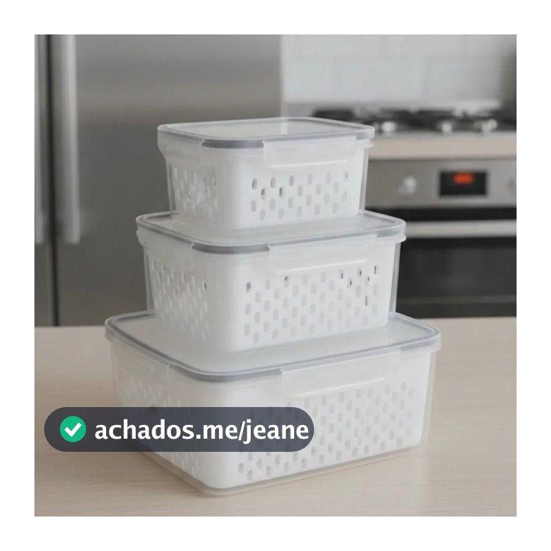 Kit 3 Potes Herméticos Caixa Organizadora Com Cesto Escorredor Para Legumes Frutas Verdura Kilate Store