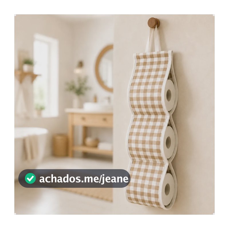 Porta Papel Higiênico Xadrez Farmhouse Organizador 0,62x0,18 Xadrez Bege