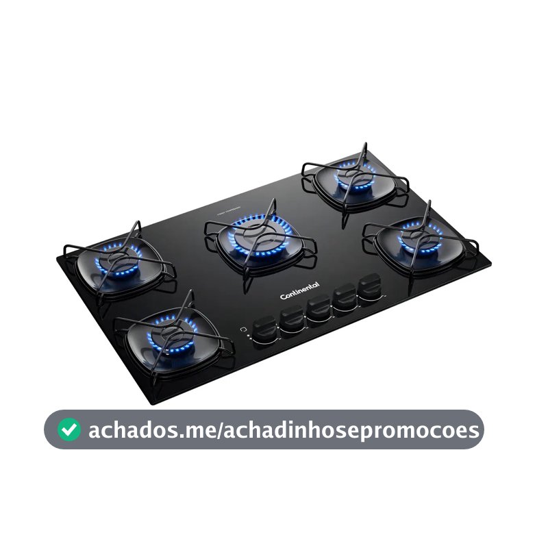 Cooktop Continental 5 Bocas a Gás Preto de Embutir com Mesa de Vidro