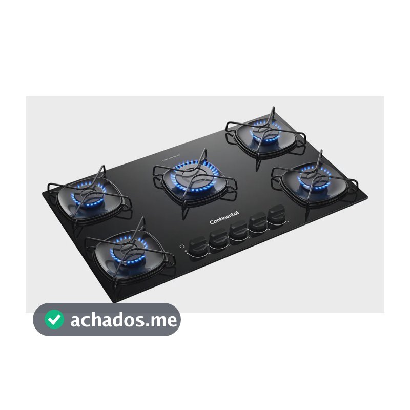 Cooktop Continental 5 Bocas a Gás Preto de Embutir com Mesa de Vidro
