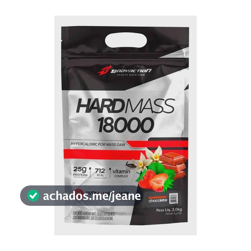 Massa Hipercalórico Hard Mass 18000 - 3kg - Body Action Sabor Chocolate