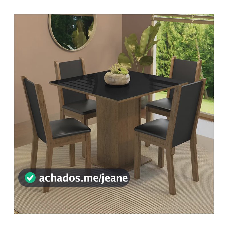 Sala De Jantar Mesa Tampo De Vidro 4 Cadeiras Tifani Madesa Cor Rustic/Preto XMMDJA040165