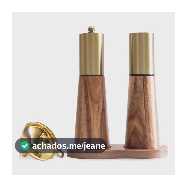 Moedor De Sal E Pimenta Dourado Com Base De Madeira E Fun