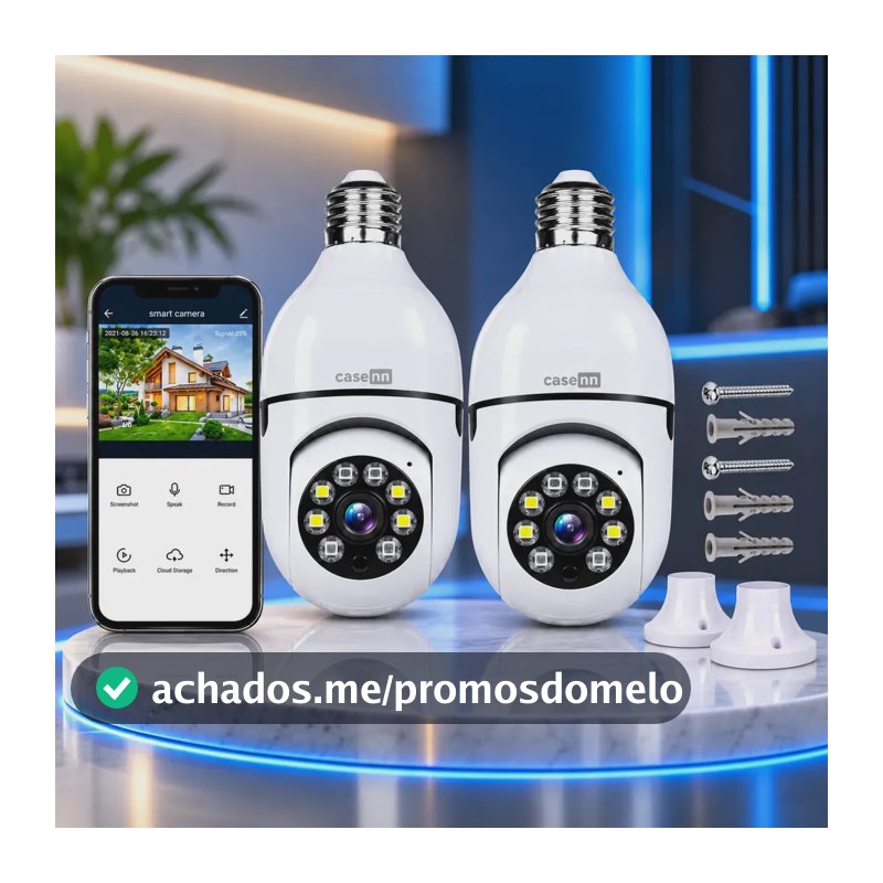 Kit 2 Câmeras Lampada De Segurança Ip Wifi Com Visão Noturna Interna Externa App Yoosee Espiã 360º Cor Branco