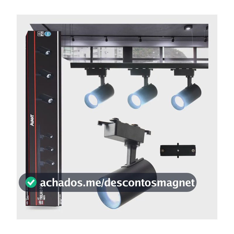 Kit 3 Spot Led + 1 Metro de Trilho Pop T1 de Sobrepor 15w 6500k Branco Frio 110v/220v Preto Cod: 251931414 Avant