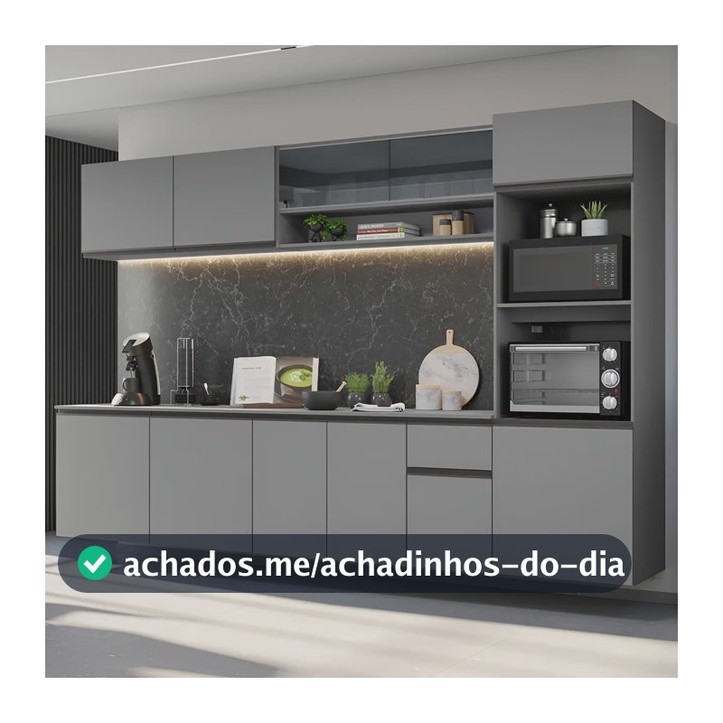 Armário Cozinha Completa Suspenso 300cm Cinza Nice Madesa 03
