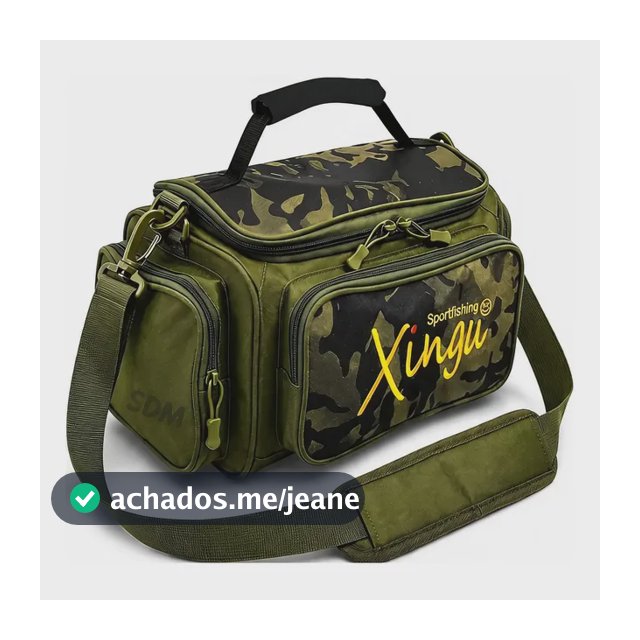 Bolsa De Pesca Xingu 20 Lts 8 Bolsos Alça De Ombro Camping Camuflado Verde Camuflado