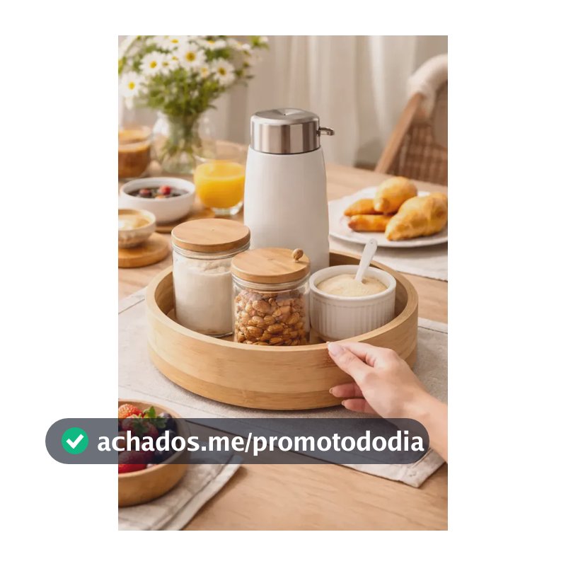 Bandeja Giratória Organizadora de Cozinha em Bambu para Potes e Temperos LicyHome