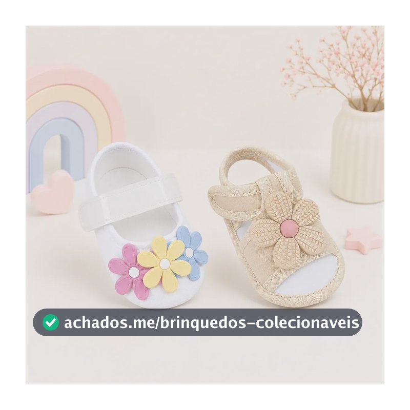 Kit Sapatilha Boneca E Sandália Bebê Flor Batizado Menina Br-colorida / Palha 17