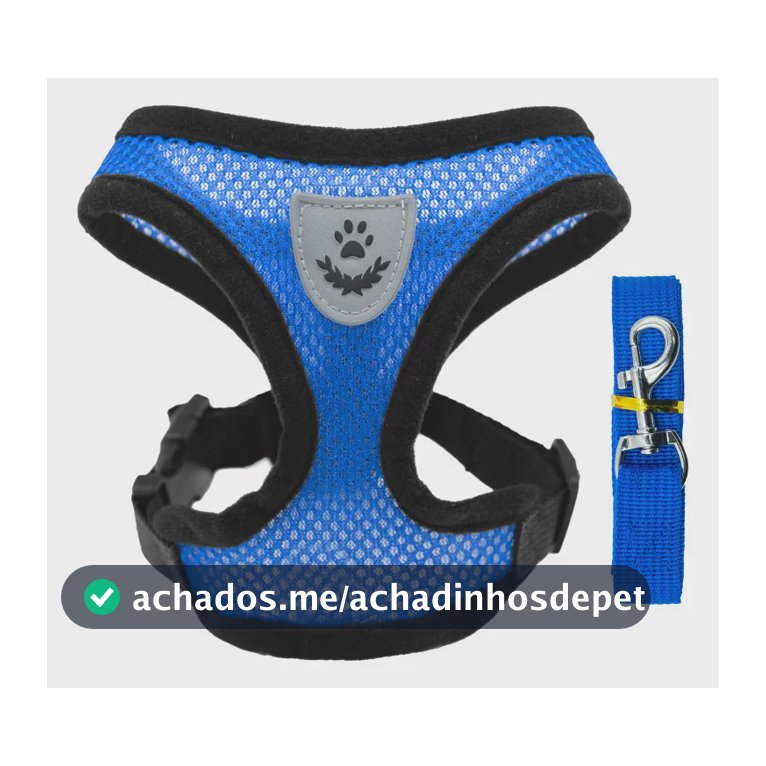 Coleira Peitoral Para Cachorro Pet Colete Refletivo + Guia Azul Estrelas M