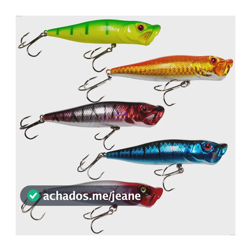 Kit 5un Isca Artificial Popper Superficie 9cm 13g Pesca Traira Tucunaré Dourado Robalo Tralha de Ouro