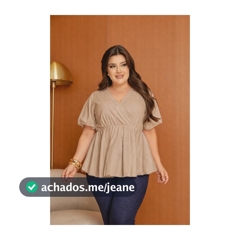 Blusa Plus Size Peplum Solta Cintura Alta Manga Curta Bege Liso Gg
