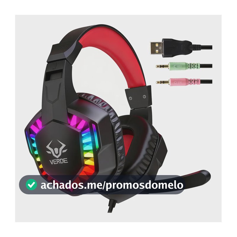 Fone De Ouvido Gamer Headset Led  Computador Microfone Pc Preto