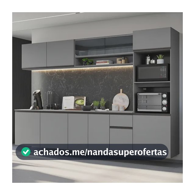 Armário Cozinha Completa Suspenso 300cm Cinza Nice Madesa 03