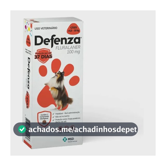 Defenza 100mg Antipulgas e Carrapatos Para Cães de 4,5 a 10kg