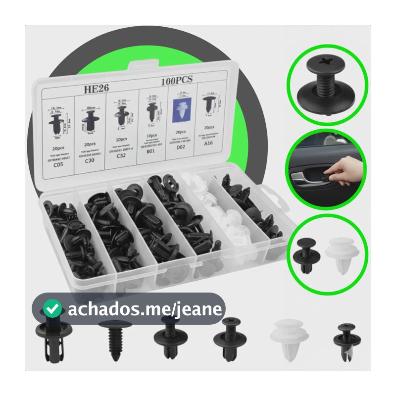 Kit 100 Presilha Grampo Parabarro Parachoque Universal Carro