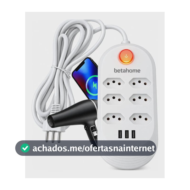 Filtro de Linha Betahome com 6 Tomadas e 3 USB para 2500W Bivolt