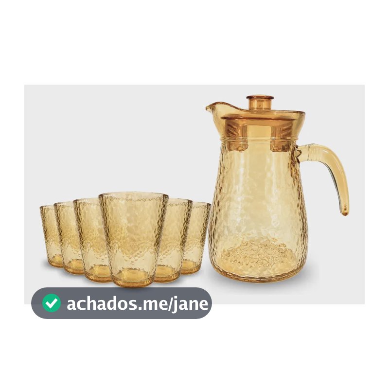 Conjunto Jarra e 6 Copos Âmbar 7 Peças Vidro Acrílico 900ml