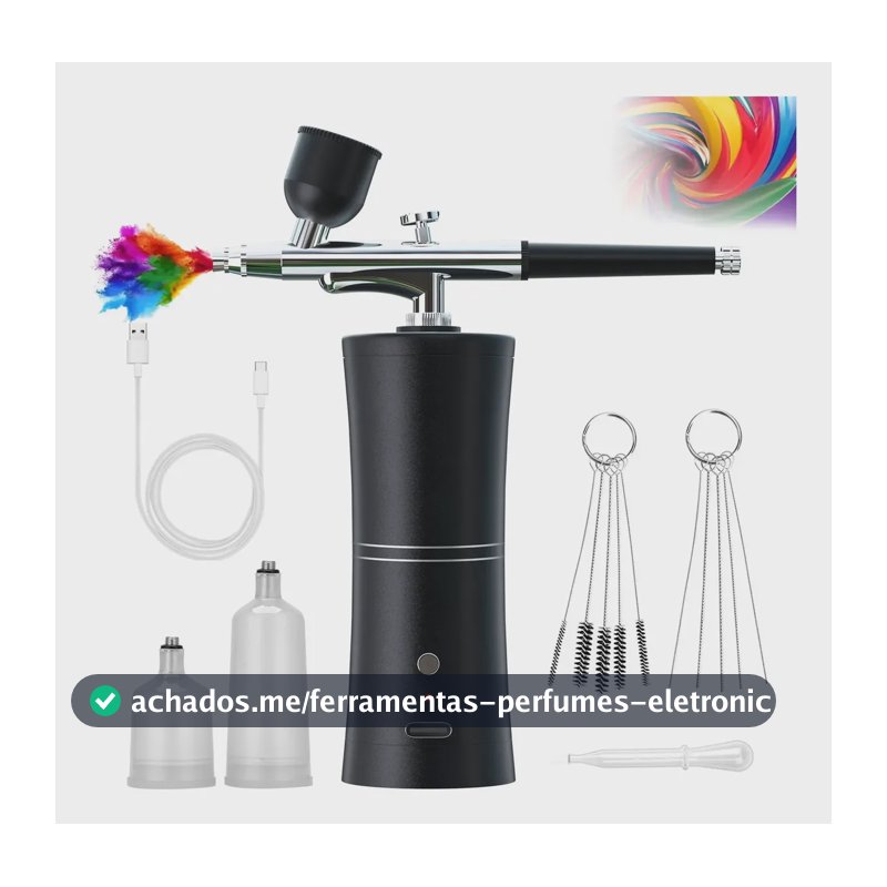Kit Aerógrafo Recarregável Mini Compressor Sem Fio Portátil Preto