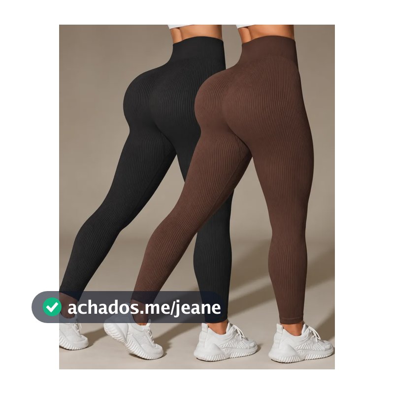 Kit 2 Calças Legging Canelada Feminina Academia Sem Costura Preta E Marrom Canelado Unico 36-42