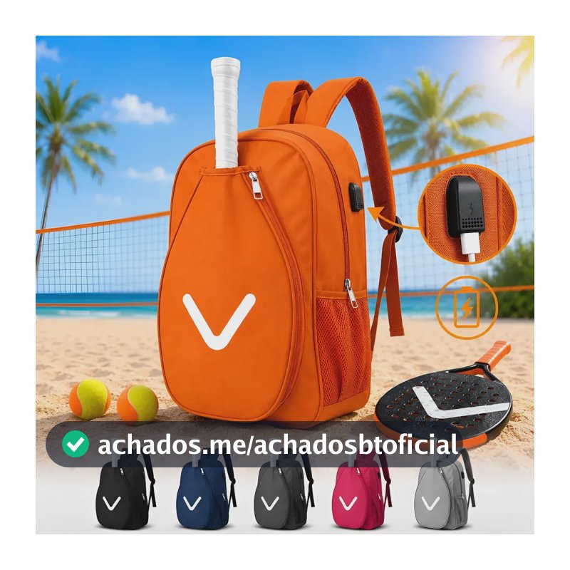 Raqueteira Mochila Porta Raquete Beach Tennis Reforçada Laranja