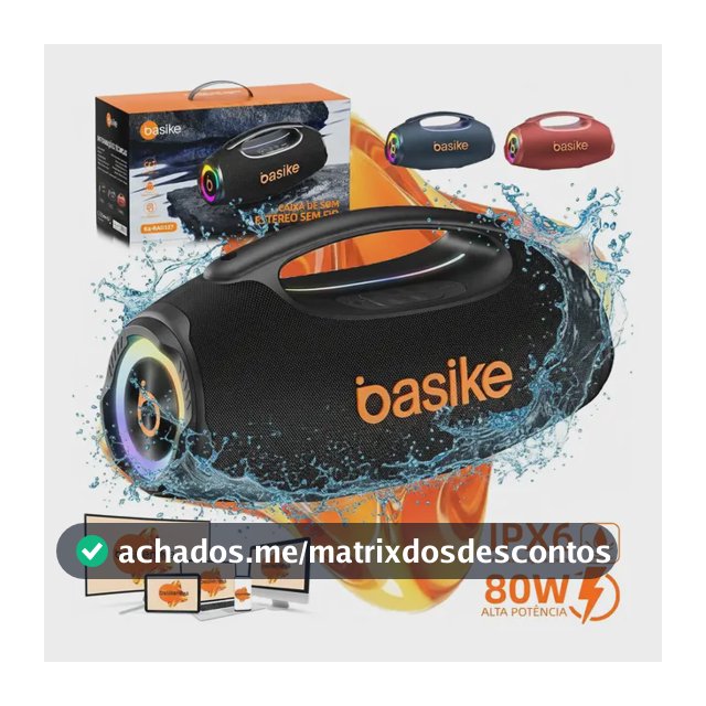 Basike Caixa de Som Portátil Com Bluetooth Boombox 80W 8000Mah 10hrs Sem fio IPX6 À Prova D'água Com Bateria Recarregavel Luz RGB Hifi TWS Bass Forte Áudio de Alta Qualid Para TV Festa Casa Subwoofer