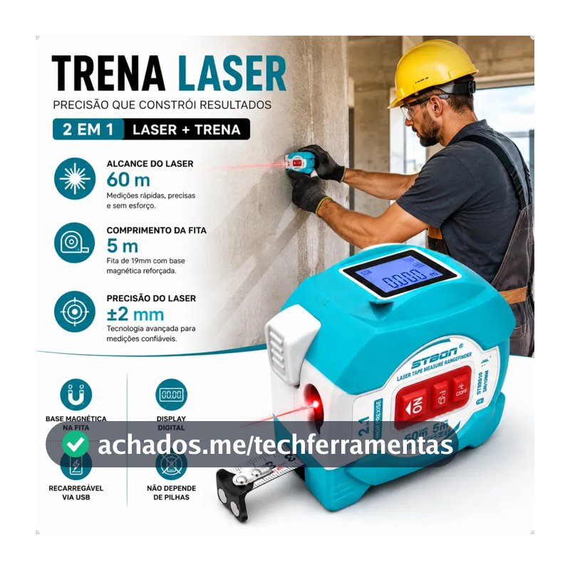 Trena Laser Digital 60m Recarregável Usb Trena 5m Magnética Medidor De Distância Profissional