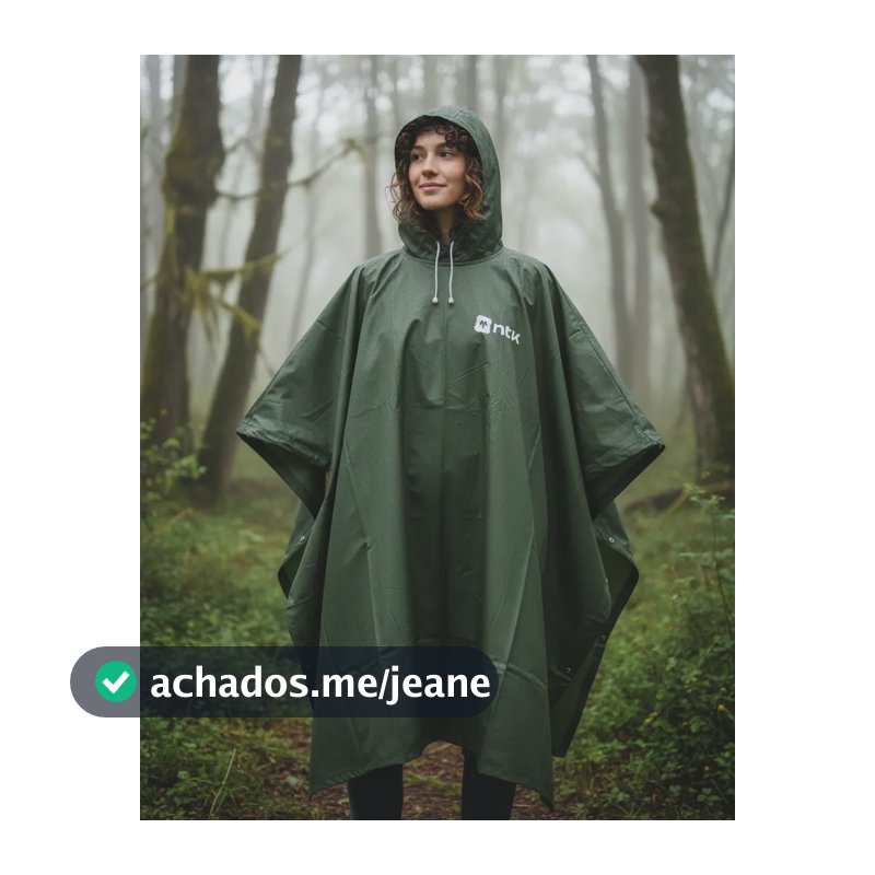 Poncho Impermeável Ntk Iguazú Pvc Reforçado Com Capuz Verde Único Liso
