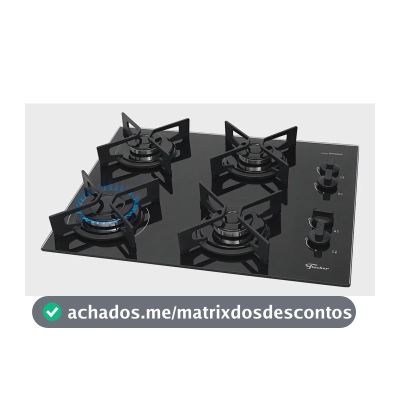Cooktop Fit Line Fischer 4 Bocas Chama Rapida Trempe Iron Vidro Preto