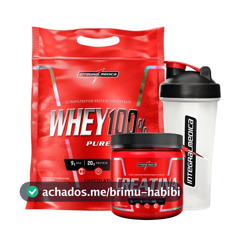 Combo Whey 100% 900g Refil Creatina 300g Integral Médica Sabor Chocolate