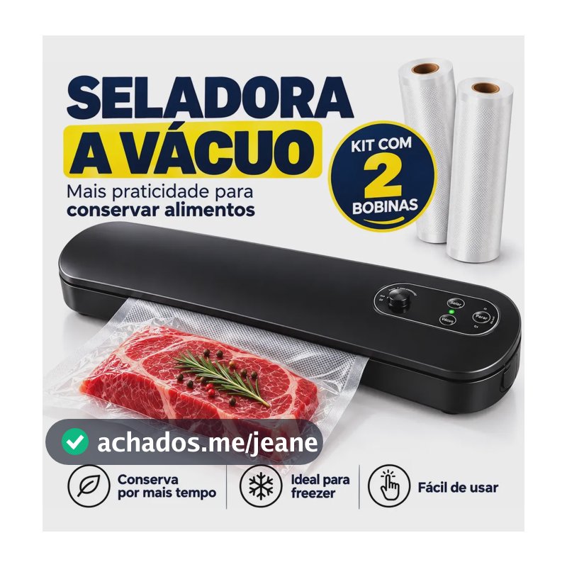 Seladora A Vácuo Alimentos Portátil Bivolt Com 2 Rolos 127/220v Preto