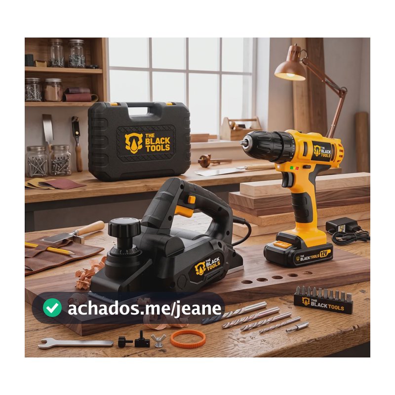 Plaina Elétrica Profissional 127v Com Furadeira Bateria 12v Preto 110v