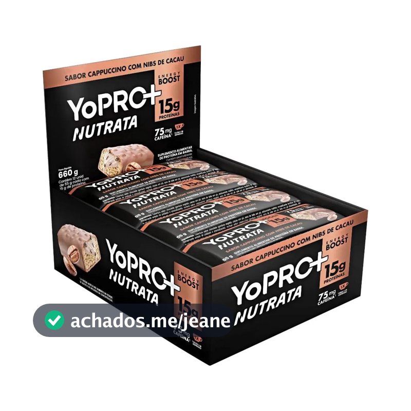 Barra Proteína Nutrata Yopro Sabor Cappuccino 12 Unidades 55g Cappuccino C/ Nibs De Cacau
