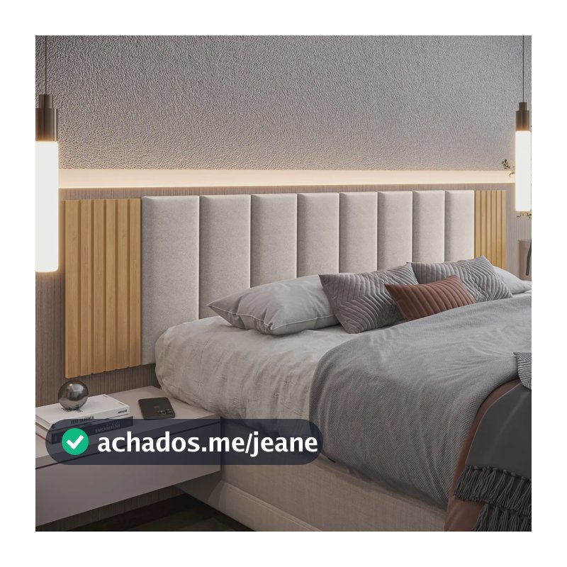 Cabeceira Cama Box Casal Estofada Com Ripado Mdf Freijó Bege/freijo