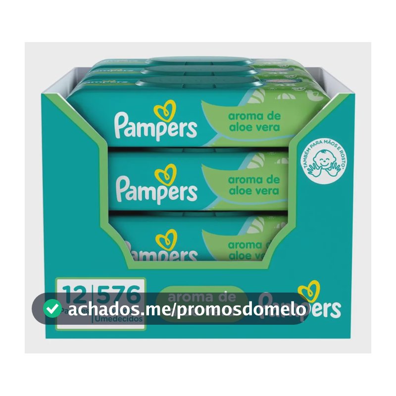 Lenços Umedecidos Pampers, Aroma de Aloe Vera 12 pacotes em total 576 Unidades