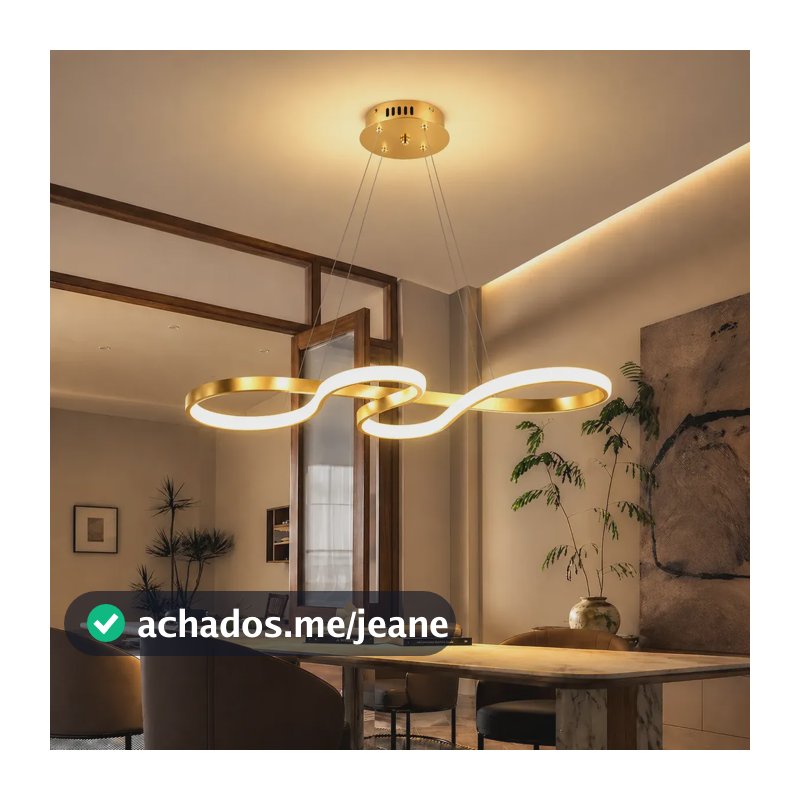 Lustre Pendente LED Moderno Dourado Ondulado, Luminaria LED Decorativa para Sala e Quarto, Design Sofisticado, Iluminação Elegante, Lustre Sala, Luminarias Modernas, Tieesa D001 Dourado