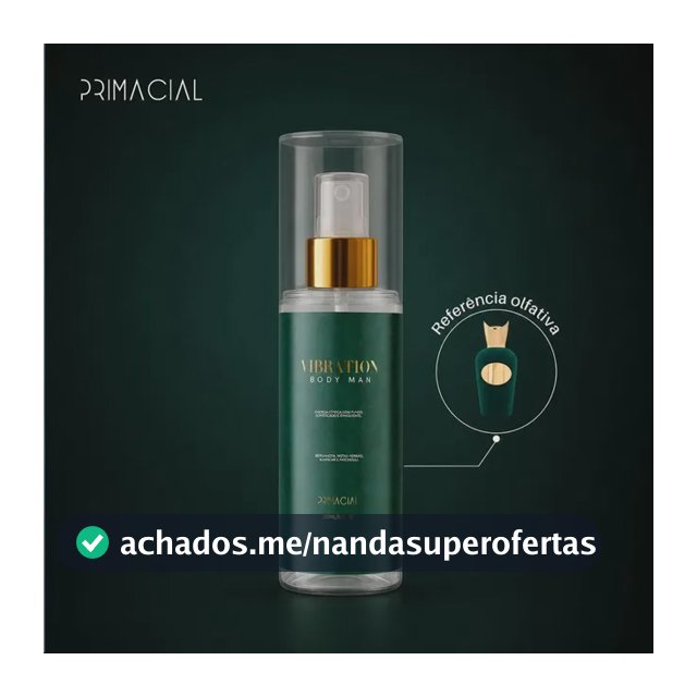 Body Splash Masculino Vibration 200ml - Primacial Perfume Bergamota Fresco