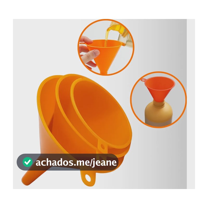 Kit Funil Pequeno Médio Grande Cozinha E Automotivo 3 Peças Laranja