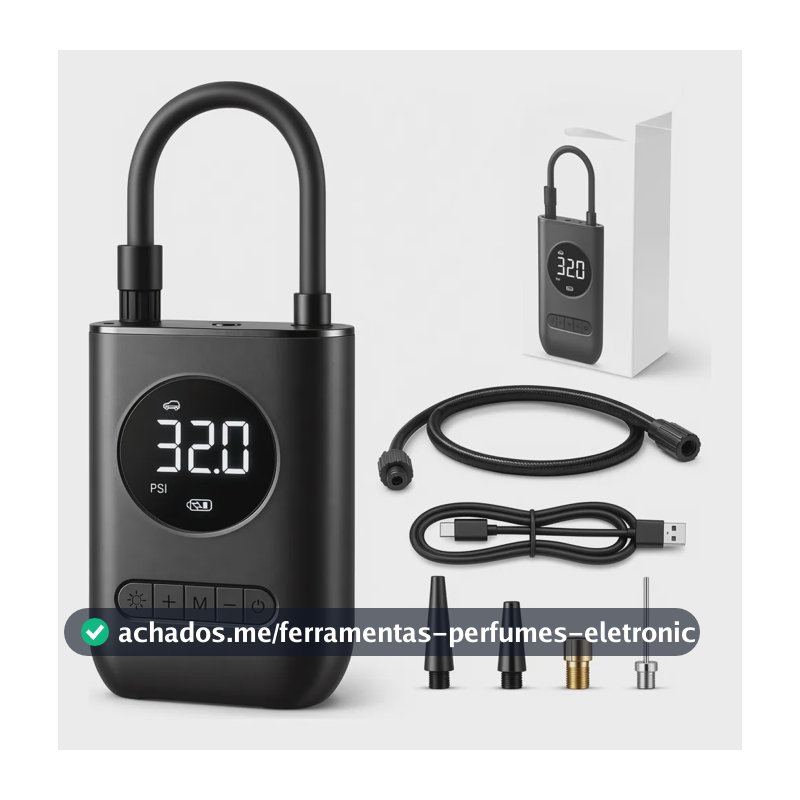 Mini Compressor Digital Bomba Encher Pneu Carro Moto Bike Preto 7.4 Não Se Aplica