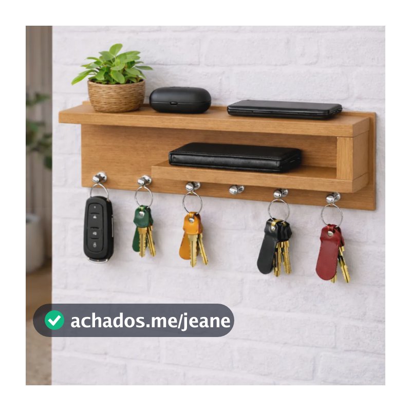 Porta Chaves Com Nicho E Prateleira 100% Mdf Amadeirado