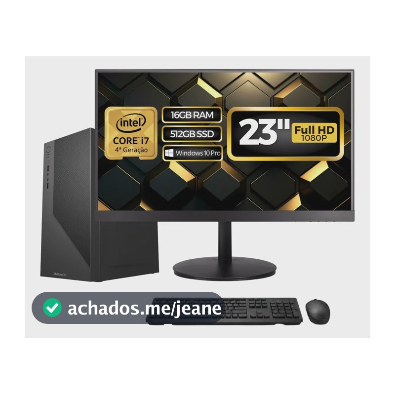 Computador Completo Top Intel Core i7 4770, 16GB RAM, SSD 512GB, Bivolt, Preto, Windows 10 Pro, Monitor 23" Full HD - BluePC CD2E-0135TO