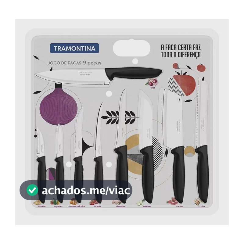 Jogo De Facas Faqueiro Aço Inox 9 Pçs 23498048 Tramontina Cor Preto