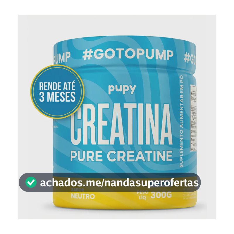 Creatina Pupy Monohidratada 100% Pura, 300g para Força e Recuperação Muscular