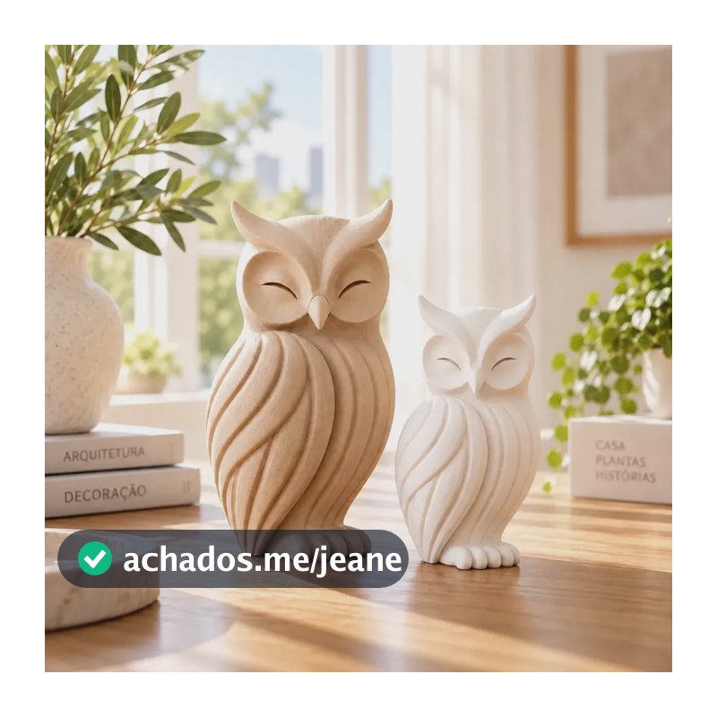 Par De Corujas Decorativas Enfeite Moderno Para Sala Bege E Branco