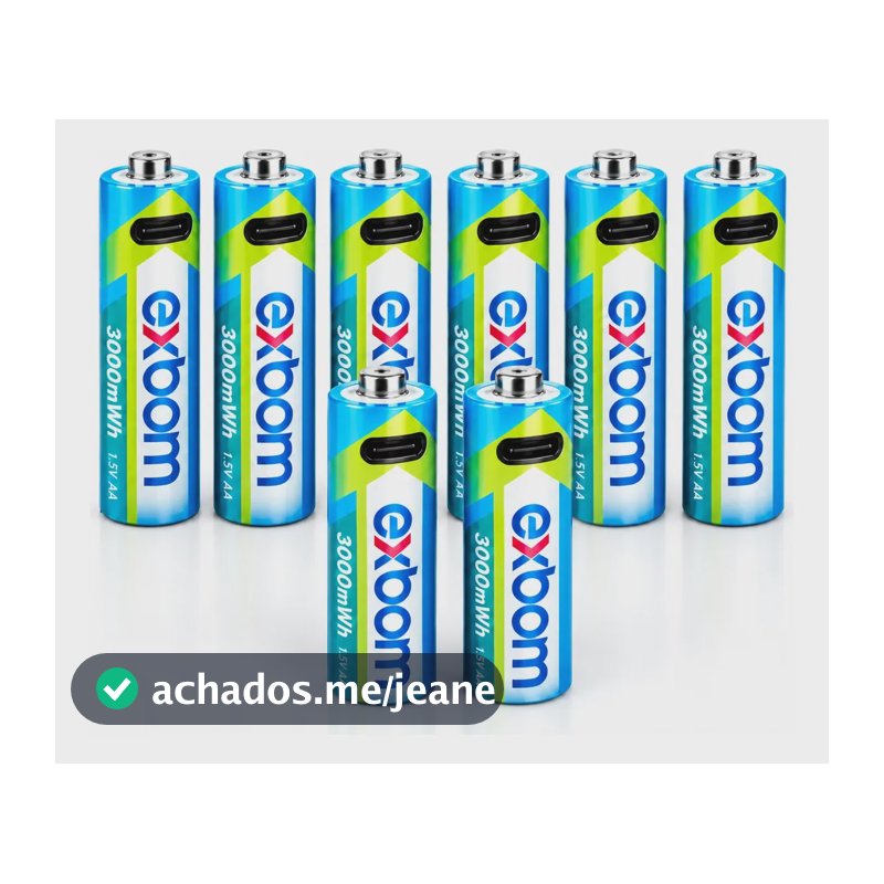 Kit 8 Pilhas Recarregáveis Aa Lítio 1.5v Usb-c 2 Cabos Exbom