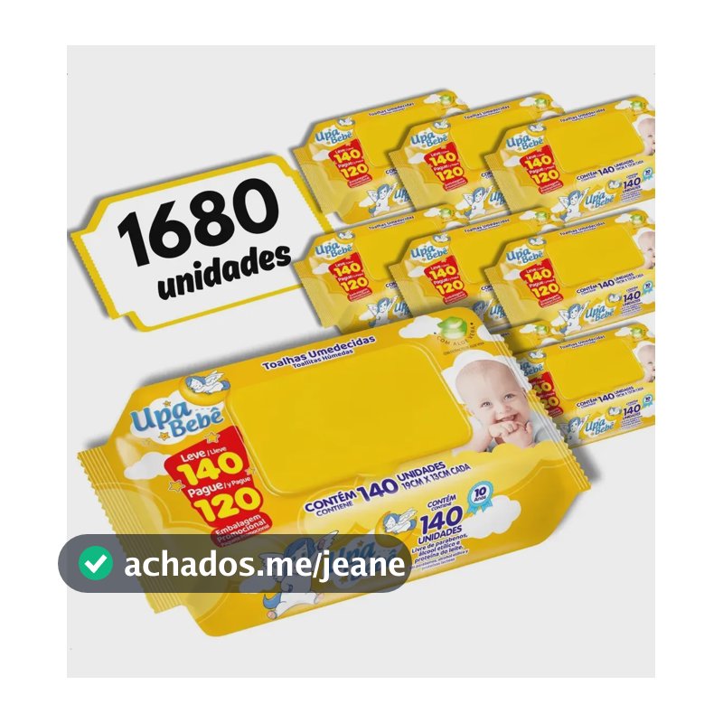 Lenço Umedecido Upa Bebê Hipoalergênico e sem Álcool, Kit Com 1680 Unidades