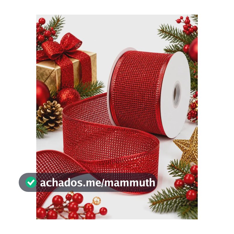 Fita Natalina Aramada Decoração Laço Árvore De Natal Luxo Vermelho