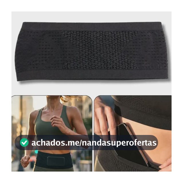 Cinta Pochete Corrida Porta Celular + E-book Fitness Habitos Preto Texturizado Tam. P