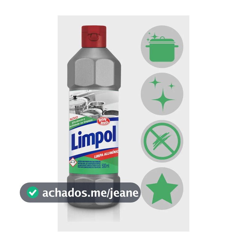 Limpa Alumínio Líquido Limpol 500ml Utensílios de Cozinha Brilhantes
