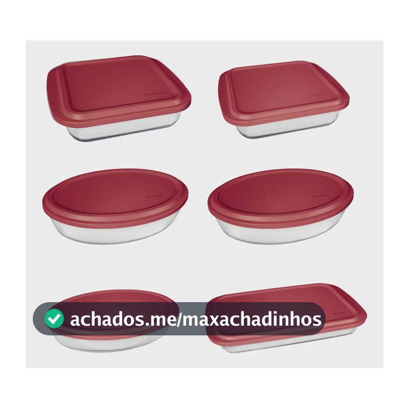 Conjunto Assadeiras 6 peças com Tampa Vermelha Marinex